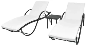vidaXL Ligbedden 2 st met tafel poly rattan zwart