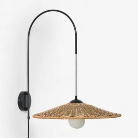Sopant Wandlamp In Ijzer En Synthetisch Rotan Zwart & ↑65 Cm - Sklum
