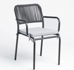 Stapelbare Eetkamerstoelen Set Van 6 Met Armleuningen In Gevlochten Touw Arhiza Grijs – Grafiet - Sklum