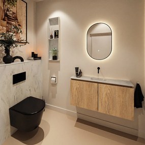 Mondiaz Ture DLux toiletmeubel 100cm washed oak met wastafel opalo midden zonder kraangat