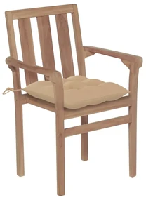 vidaXL Tuinstoelen stapelbaar 4 st met kussens massief teakhout