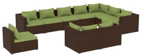 vidaXL 10-delige Loungeset met kussens poly rattan bruin