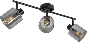Plafondspot zwart met smoke glas 3-lichts verstelbaar - Laura