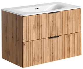 Comad Adele Oak badkamermeubel 80cm eiken met witte wastafel 1 kraangat