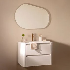 Conjunto Vaniteit Hangend 80x50 Cm In Hout Met Geïntegreerde Wastafel Egerton Wit & Ovaal Led En Anticondens 100x80 Cm Riben & - Sklum