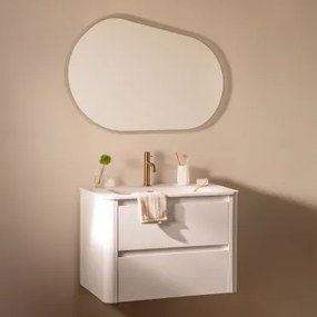 Conjunto Vaniteit Hangend 80x50 Cm In Hout Met Geïntegreerde Wastafel Egerton Wit & Ovaal Led En Anticondens 100x80 Cm - Sklum